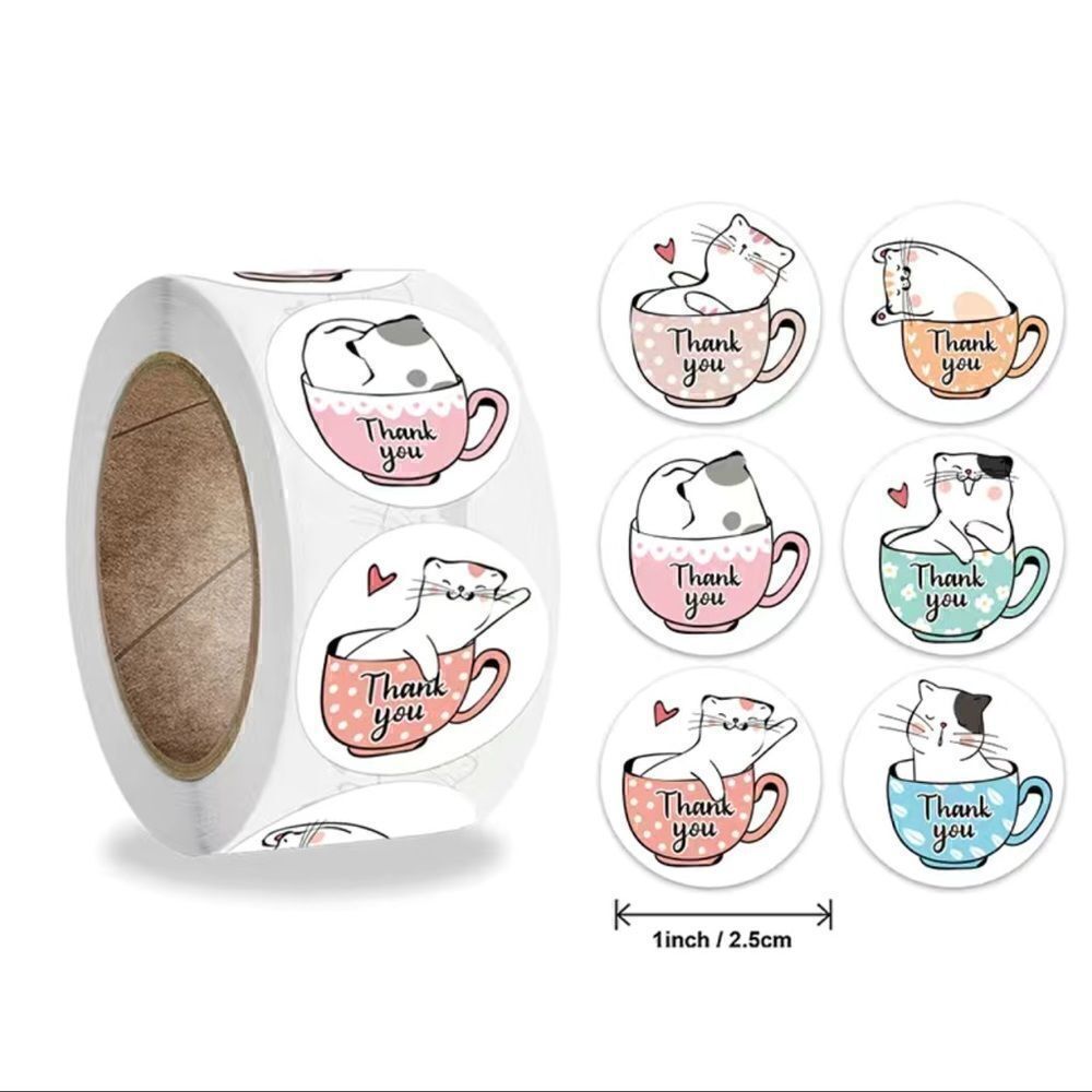 Thank You Kitty Cat Label Sticker 1" Round 500 Labels Per Roll,For Gift Business